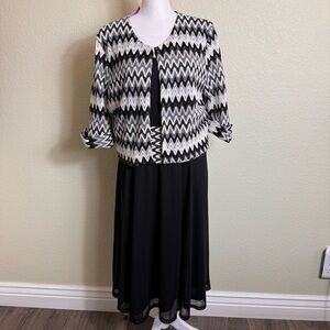 Fanny‎ USA Dress Black/White Short Sleeve Size 2XL Sparkly Jacket Back Zip NEW